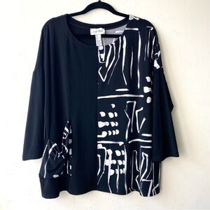 JOSEPH RIBKOFF Black & White Abstract Graphic Print 3/4 Sleeve Tunic Top size 12